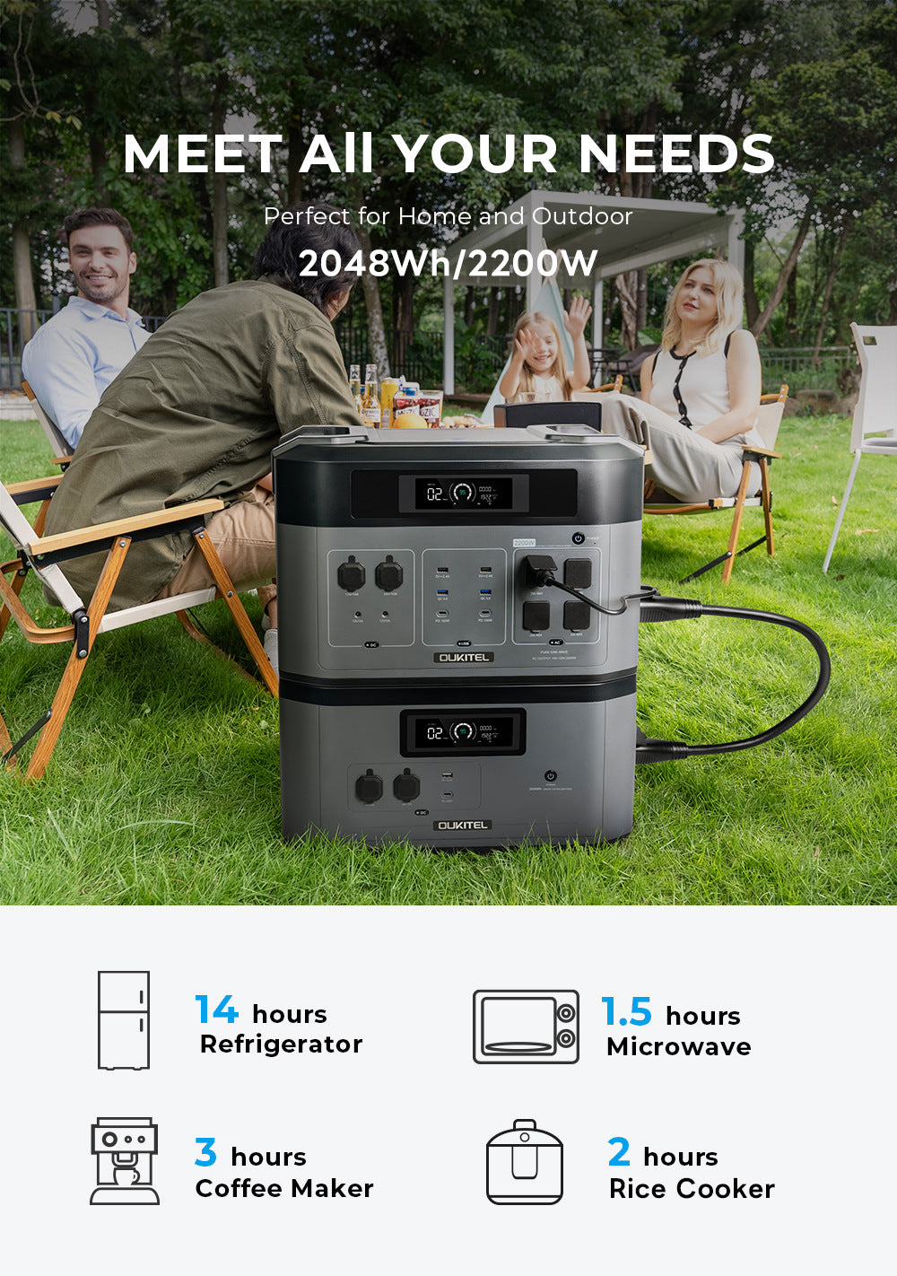 Outdoor Power Supply2200W High Power2048Wh Large capacity energy storage emergency portable high power