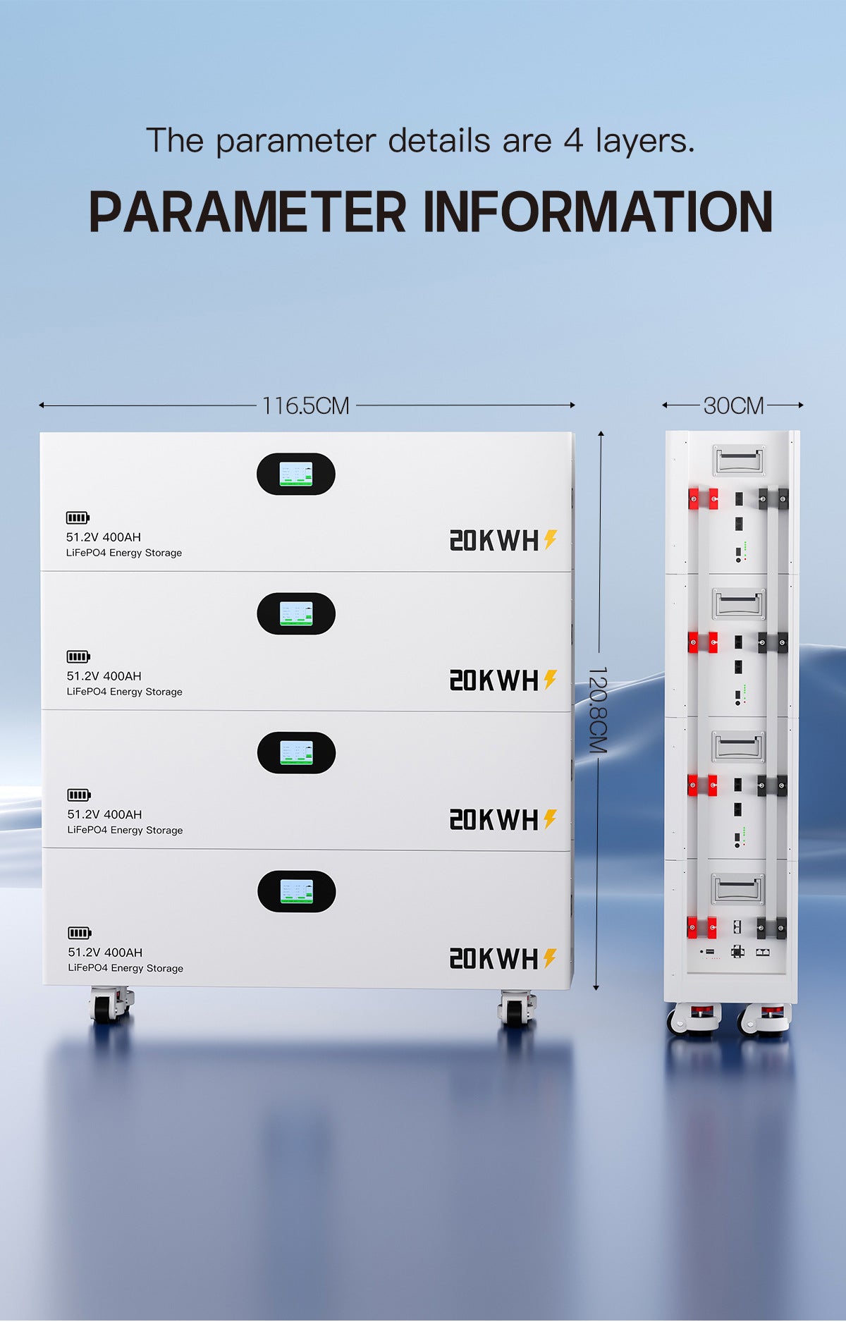 20 40 60 80 KWH Lithium Iron Phosphate Stacked Battery Pack Energy Storage Solar LiFePO4 Battery