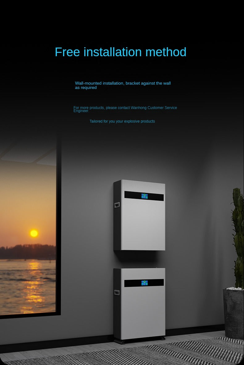 48V, 51.2V, 100Ah-200Ah wall-mounted energy storage batteries, suitable for vertical lithium iron phosphate household energy storage systems with 5 kWh and 10 kWh power output