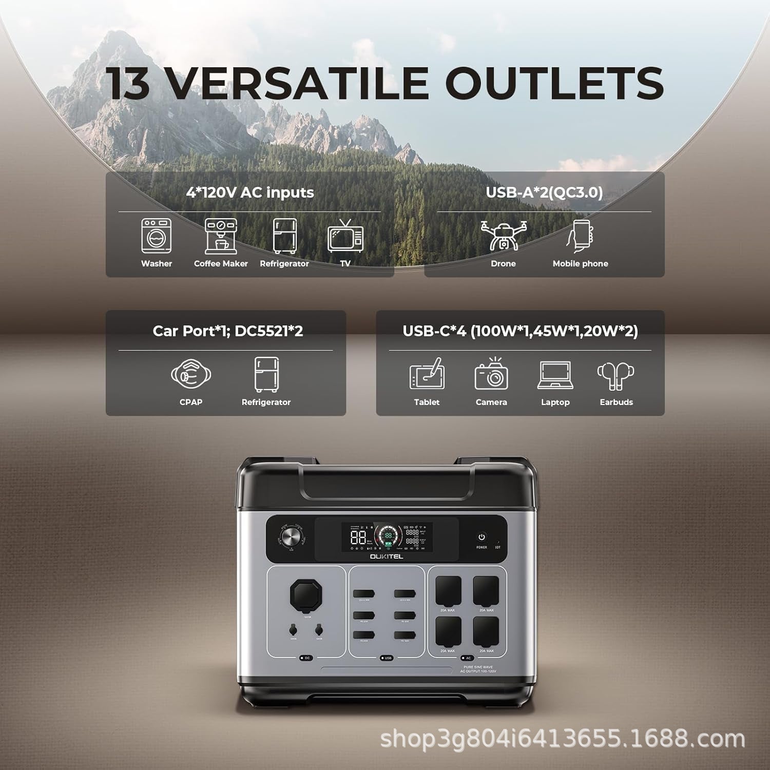 Outdoor Power Supply2400W 2048Wh Portable Power Bank Home Energy Storage Power Supply with APP Control