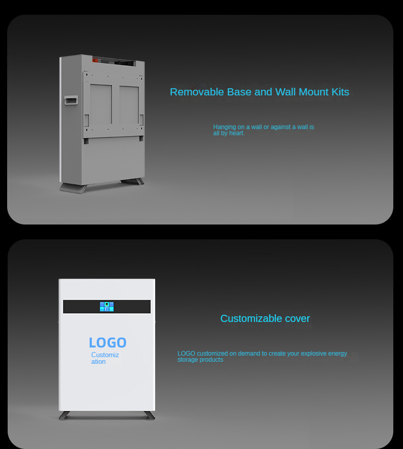 48V, 51.2V, 100Ah-200Ah wall-mounted energy storage batteries, suitable for vertical lithium iron phosphate household energy storage systems with 5 kWh and 10 kWh power output