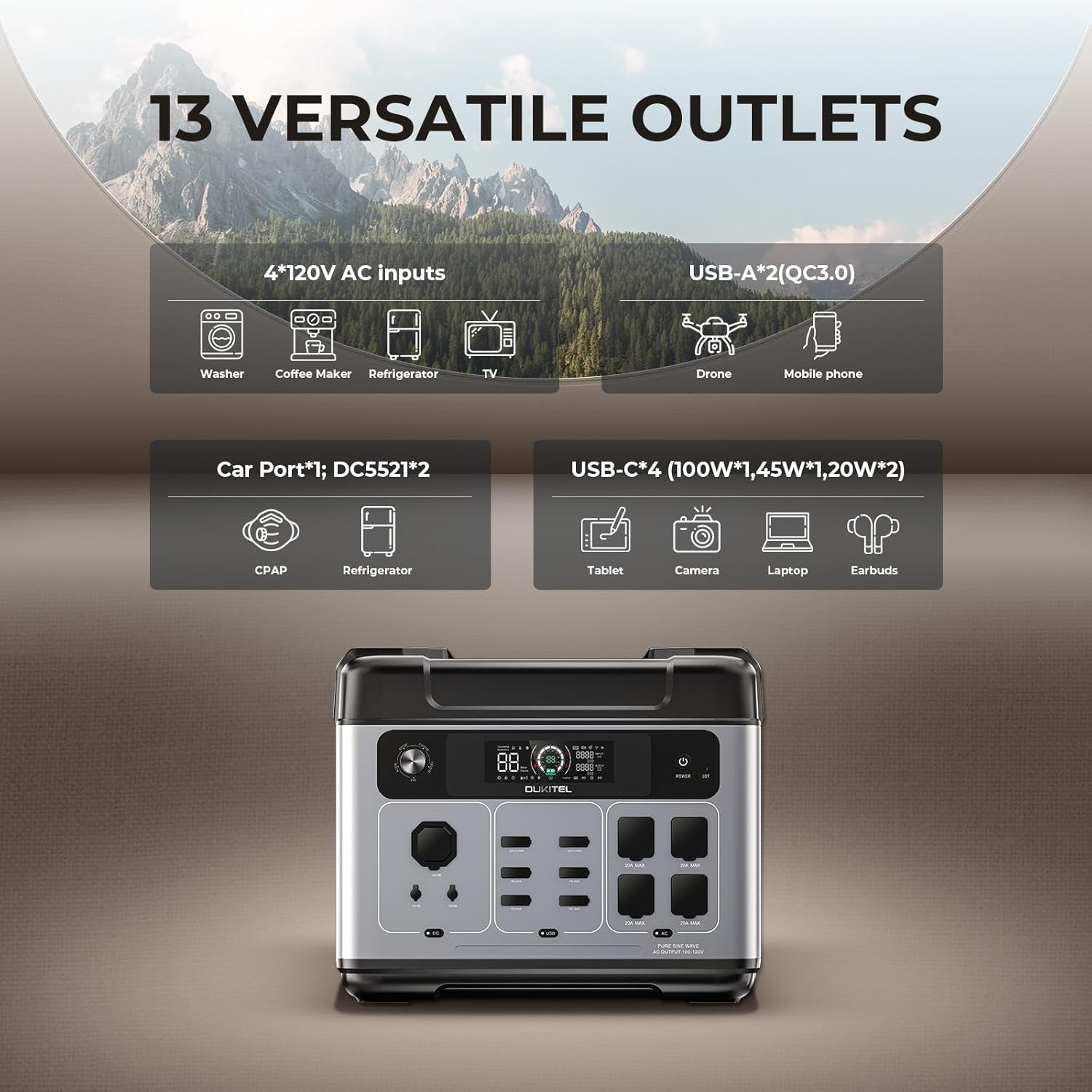 Foreign Trade Portable Power Bank2400W High Power2High Power Solar Camping Outdoor Mobile