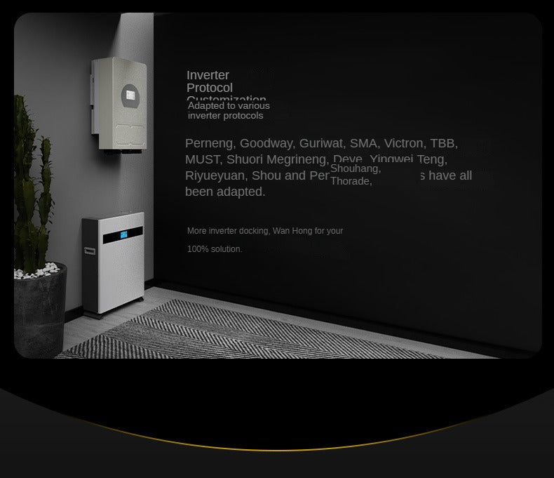 48V, 51.2V, 100Ah-200Ah wall-mounted energy storage batteries, suitable for vertical lithium iron phosphate household energy storage systems with 5 kWh and 10 kWh power output
