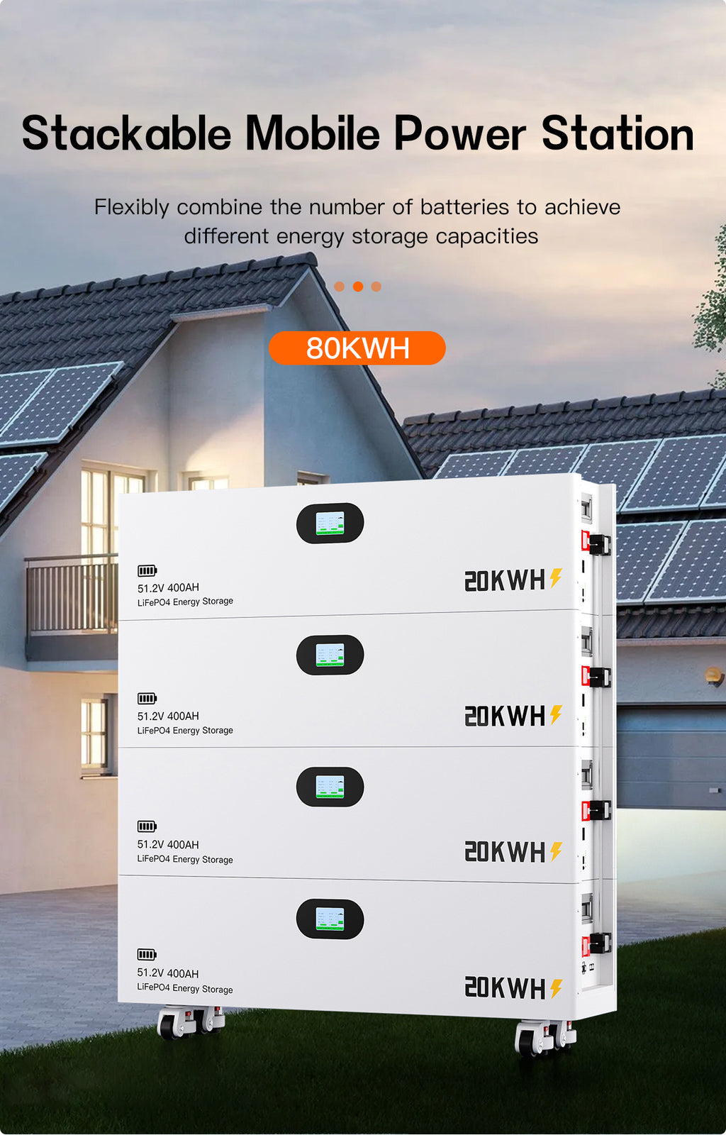 20 40 60 80 KWH Lithium Iron Phosphate Stacked Battery Pack Energy Storage Solar LiFePO4 Battery