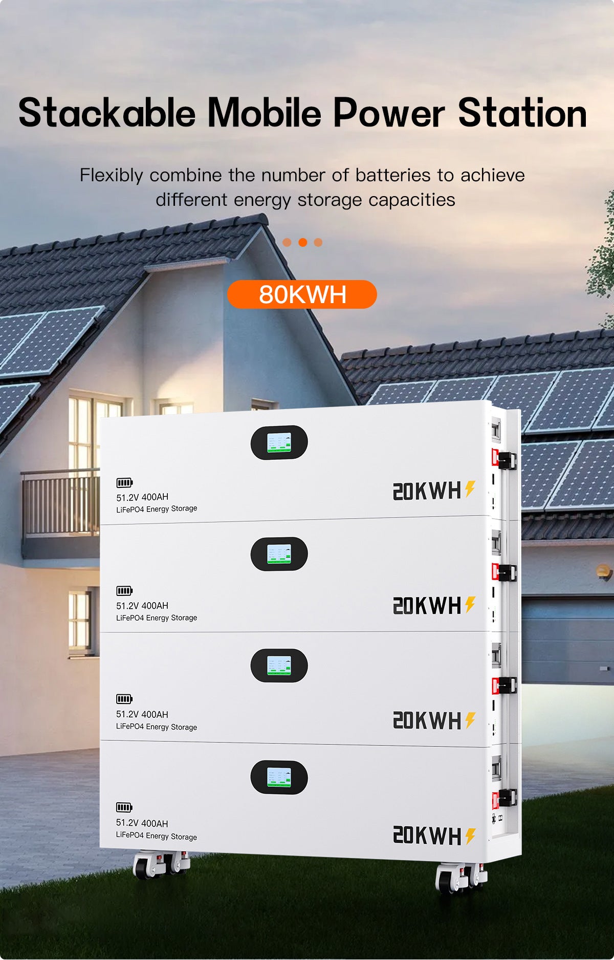 20 40 60 80 KWH Lithium Iron Phosphate Stacked Battery Pack Energy Storage Solar LiFePO4 Battery